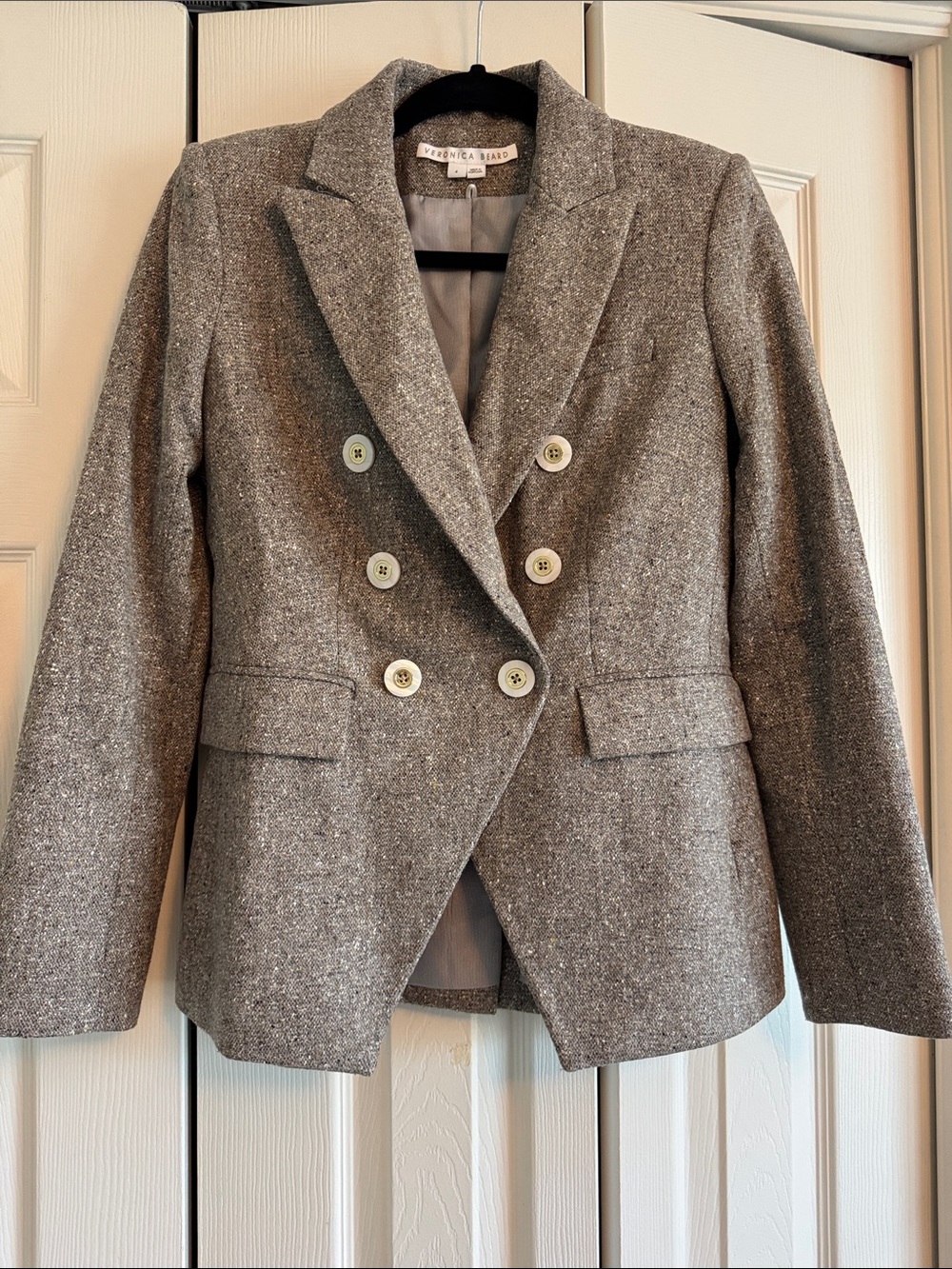 Veronica Beard Tweed-Style Double-Breasted Gray Tweed  Blazer